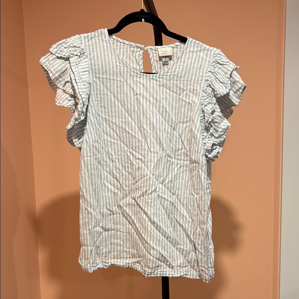 A New Day Blue and White Striped Ruffle Blouse